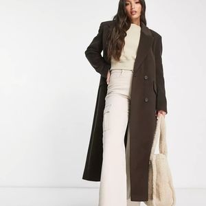ASOS DESIGN Tall smart dad coat in chocolate